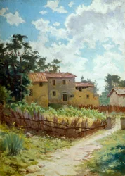 Toskánská krajina od Adolfa Belimbaua (1845-1938), olej na plátně, 44x31 cm
