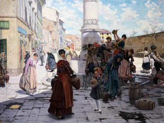 Ženy u fontány, Adolfo Belimbau (1845-1935)