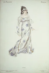 Návrh kostýmu pro „Toscu“ Giacoma Pucciniho (1858-1954)