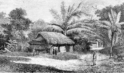 Vesnice v údolí Colombo, Srí Lanka (rytina)