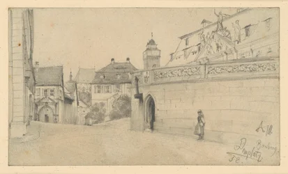 Bamberg. Dómské náměstí mezi Domplatz 1 a Domkranz směrem na jih