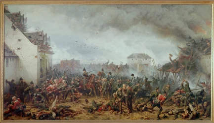 Obrana farmy La Haye Sainte, bitva u Waterloo, Napoleonova konečná porážka (olej na plátně)