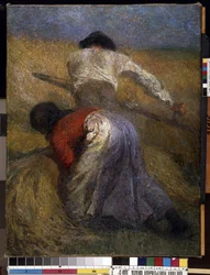 Sklizeň. Obraz Adolphe Thomas Joseph Monticelli (1824-1886). Olej na plátně. Rozměr: 121 x 92,5 cm. Impresionismus. Mikalojus Konstantinas Ciurlionis Muzeum výtvarného umění, Kaunas, Litva