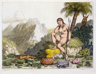 Jihoamerická indiánka, vyryla Gallo Gallina (1796-1874) (barevná rytina)