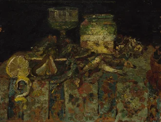 Zátiší: ústřice, ryby, c. 1880