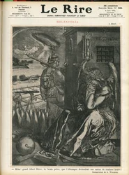 Ilustrace Adolphe dit Willette (1857-1926) pro obálku Le Lire, 6. 6. 2014 - „“ Helas, skvělý Alberte Durere, předpověděl jsi, že se Německo stane zemí temných surovců! "" - Melancolia - Válka, Německo Prusko - Durer