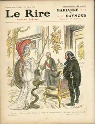 Ilustrace Adolphe dit Willette (1857-1926) pro obálku Le Rire, 22/02/13 - Prezident republiky, Klobouk, Elysee, Křeslo (symbol moci) - Poinscare Raymond