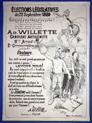 Plakát propagující volbu umělce v zákonodárných volbách v září 1889