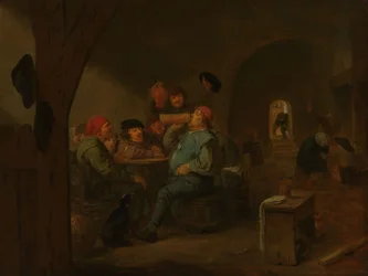 Pijácký souboj v krčmě, asi 1700 (olej na desce)