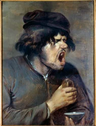 Špatný lékař Muž, který leze a pije lék. Obraz Adriana Brouwera (1605-1638) (ec.flam.) 17. století Dijon, Musee des Beaux Arts