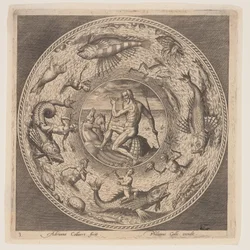 Poseidon, ze sady návrhů na talíře (Fonds de Coupe)