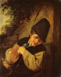 Sedlák držící džbán a dýmku, asi 1650-55 (olej na dubové desce)