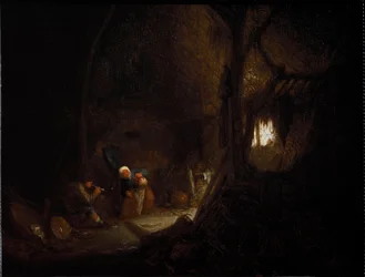 Rolnická rodina ve stodole (olej na plátně