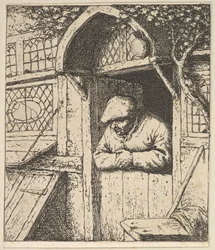 Sedlák opírající se o dveře, 1610-85.