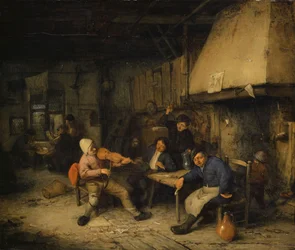 Houslista a pijící farmáři v krčmě, 1663