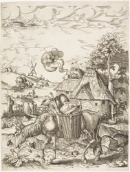 Osel naložený jídlem, z Emblematic Figures of Animals