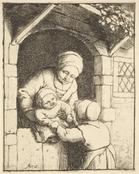 Holčička si hraje s dítětem v matčině náručí, 1610-85.