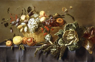 Košík ovoce na přehozeném stole, c.1635