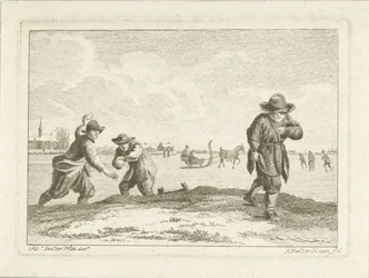 Vrhačky sněhových koulí, vyryté Anthonijem van der Haerem, kolem 1745-85 (lept)