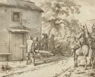 Vojáci vynutí dveře, 1669 (kresba perem a tuší)