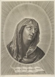 Hlava Panny hledící vpravo, v oválném rámu, po Reni, ca. 1..., ca. 1650-67.