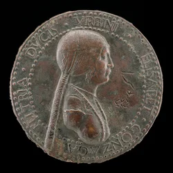 Elisabetta Gonzaga, zemřela 1528, vévodkyně z Urbina, manželka Guidobalda I 1489 [obv], pravděpodobně po 15.