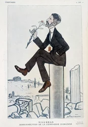 Charles Maurras, francouzský politik a spisovatel (1868-1952), zástupce ředitele kampaně v Orleans - Ilustrace Adrien Barrere (1877-1931) ve „“Fantasio““ z 15.5.1923