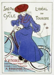 Veletrh cyklu, ideál turistiky. Reklama na jízdní kola A. Brossarda, zlatá medaile v Maconu v roce 1903. Ilustrace Barrere z počátku 20. století.