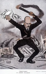 Leon Trockij (Trockij) (1879-1940), hráč iluzí - Barrère karikatura, ve „“Fantasio““ z 15.3.1918