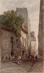 Dům jáhna Françoise de Pâris (1690-1727), Paříž, rue des Bourguignons (nyní boulevard de Port-Royal). Kresba Adriena Dauzatse (1804-1868)
