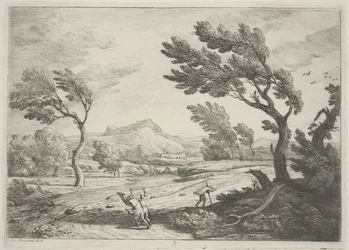Krajina s cestovateli ve velkém větru, kolem 1753 (lept)