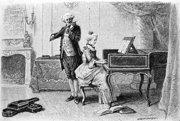 Rytina Adriena Moreaua (1843-1906) ilustrující „“Candide““ od Francoise Marie Arouet dit Voltaire (1694-1778).