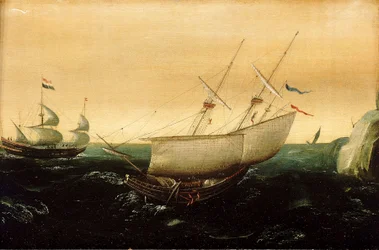 Nizozemská loď s posádkou, asi 1610 (olej na desce)