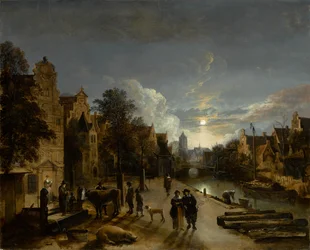 Scéna z kanálu v měsíčním světle, cca 1660 (olej na plátně)