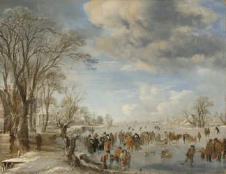 Zima v Holandsku: Bruslařská scéna, 1645.