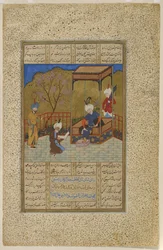 Amir Khusraw představuje knihu poezie Ala"uddinovi Khaljimu, 1503-04