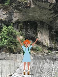 Chůze po mostě , 2023 (digitální umění na fotografii)