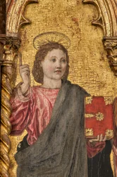 Korunování Panny Marie a světci, polyptych na zlatém pozadí, detail díla 2384569