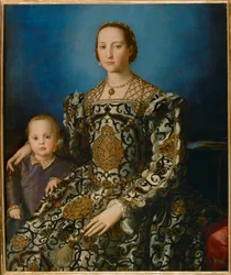Eleonora Toledská, manželka Cosima I. Medicejského, a její syn Giovanni (malba na dřevě)