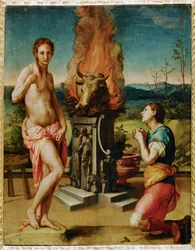 Pigmalion a Galatea (malba na dřevě)