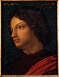 Portrét Jeana de Medici (Giovanni di Cosimo de Medici) (1421-1463) Bankéř a Mecene Malba Allori Angelo di Cosimo dit Bronzino (1503-1572) 16. století Rozměr 15x12 cm Palác Medici-Riccardi (Medici Riccardi) Florencie
