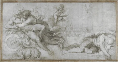 Cephalus unesl Aurora v jejím Chariot Cartoon pro fresku v galerii Palazzo Farnese, Řím, c. 1599