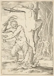 Satyr bičující nymfu, kolem 1590-95
