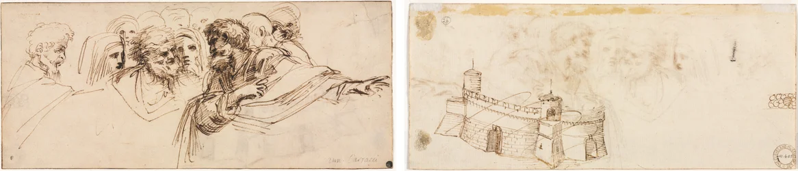 Studium hlav (recto); Crenelated Fortress (verso)