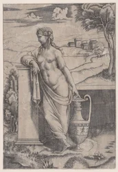 Žena stojící poblíž vázy, ca. 1514-36.