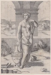 Žena stojící poblíž vázy, ca. 1514-36.