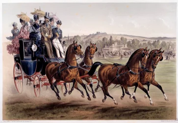 Poštovní kočár, návrat závodů Tisk Albert Adam (1833-?) Paříž 19. století, Musee Carnavalet
