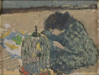 Žena s kanárkem, asi 1892-94 (olej na kartě)