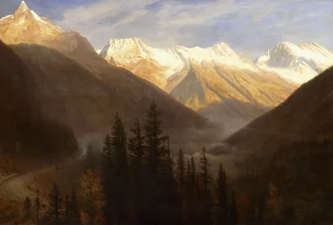 Východ slunce ze stanice Glacier, kolem roku 1890
