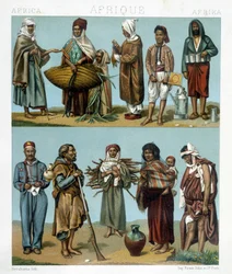 Populární kostýmy Afriky. Ilustrace v „Historickém kostýmu““ od Racinet